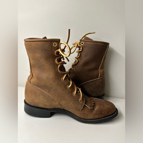 Justin L575 Western Lacer Ladies Women Brown Leather Lace Boot Womens Size 6 B - Picture 6 of 8